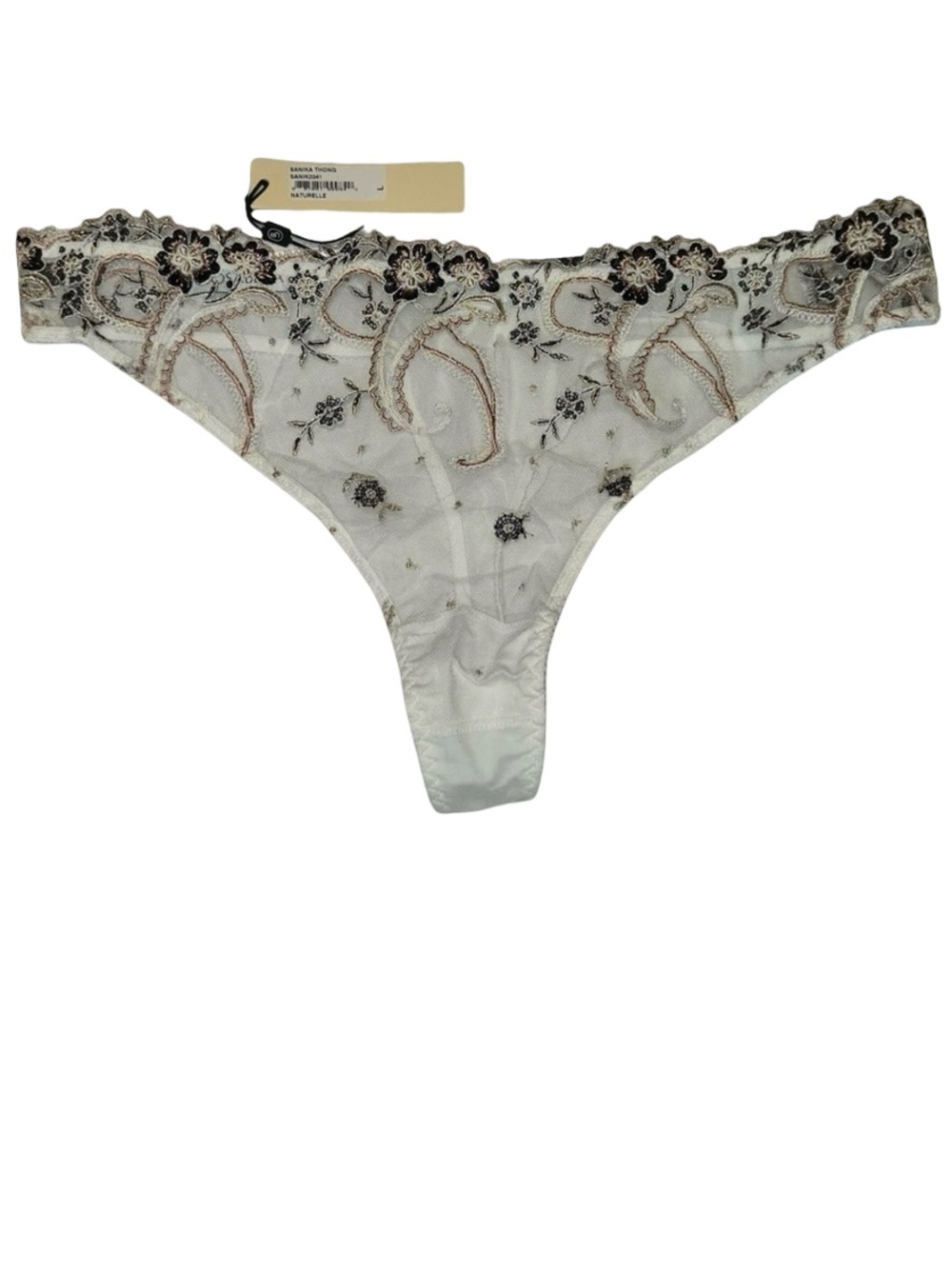 Cosabella Sanika Mid-Rise Sheer Thong Size Large in Color Naturelle Cream NWT